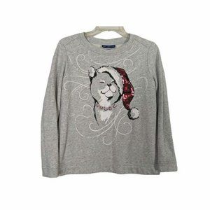 Karen Scott Sport Christmas Cat womens gray soft top size PS